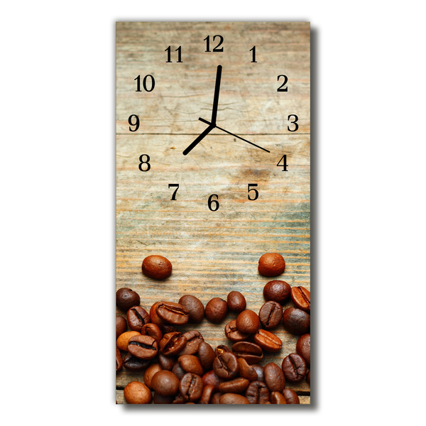 Sklenené hodiny vertikálne Kuchynská zrná káva z hnedého dreva
