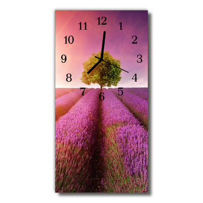 Sklenené hodiny vertikálne Príroda pola levanduľa fialová