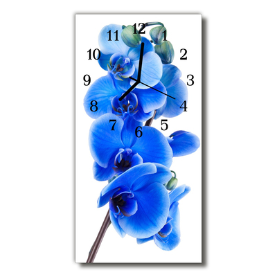 Sklenené hodiny vertikálne Kvety orchideí modré