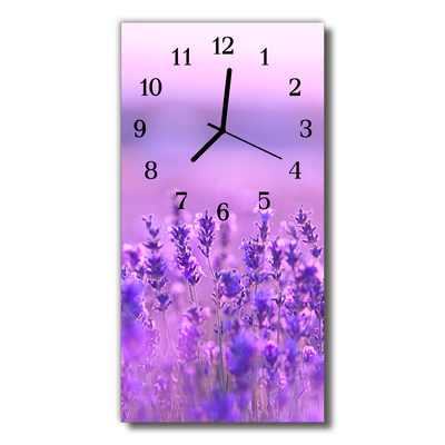 Sklenené hodiny vertikálne Kvety z levandule fialovej poľa