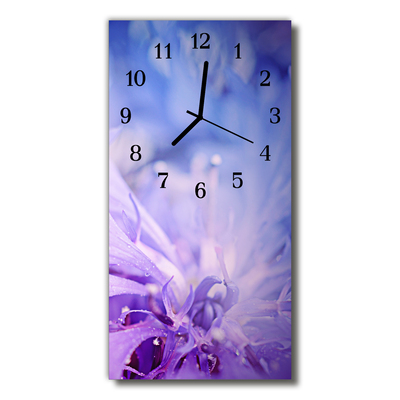 Sklenené hodiny vertikálne Kvety kvetinové plátky fialové