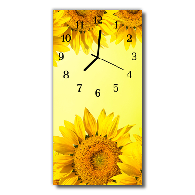 Sklenené hodiny vertikálne Kvety slnečnica žltá