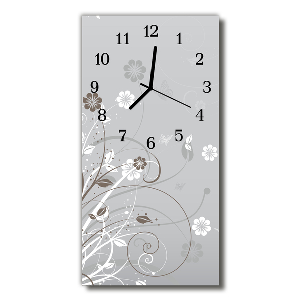 Nástenné hodiny vertikálne Kvetinový šedý vzor