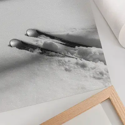 Plagát na stenu minimalistický motív s lyžiarom v bielo-sivých tónoch s tieňom