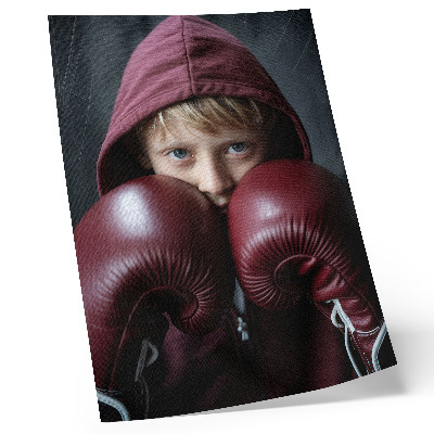 Plagát do obývačky Dieťa v bordovej mikine s boxerkami a minimalizmom v rukaviciach