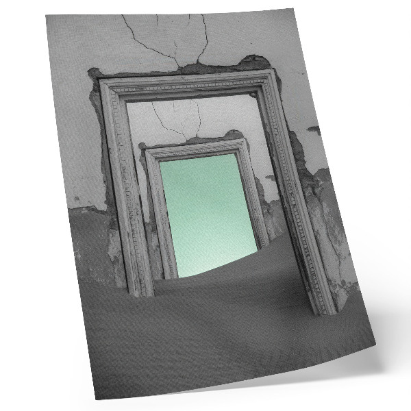Plagát do obývačky Zelená púšť opustené budovy surrealizmus