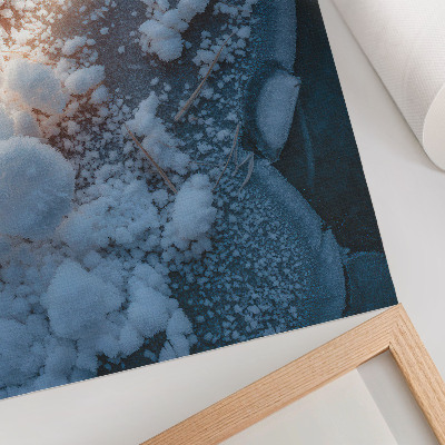 Poster na stenu Ľadové kryštáliky v bielo-modrom odtieni pre zimnú atmosféru