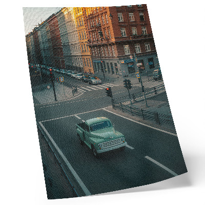 Plagát Činžovné domy retro auto západ slnka atmosféra