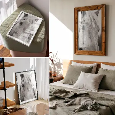 Plagát Čiernobiela elegancia konských očí do obývačky