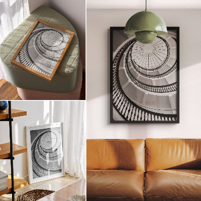 Plagát do obývačky Čiernobiele točité schodisko, moderné a elegantné