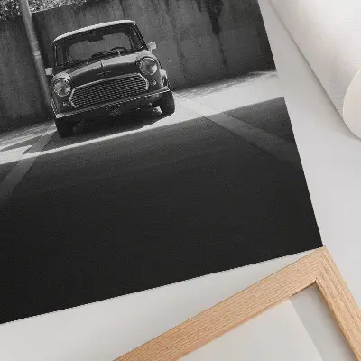Plagát do obývačky klasické auto v čiernobielom vyhotovení v garáži