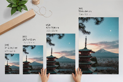 Poster na stenu Pagoda v pozadí hory odtiene oblohy harmónia