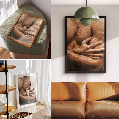 Poster na stenu Detaily pokožky, kvapky vody, svalnatá silueta