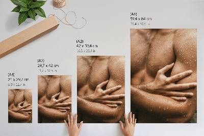 Poster na stenu Detaily pokožky, kvapky vody, svalnatá silueta