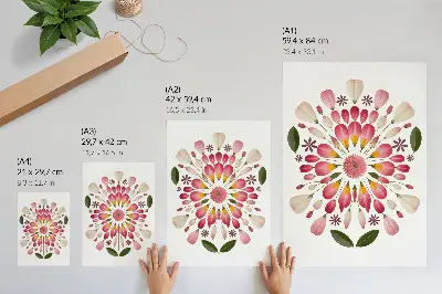 Plagát do obývačky kvetinová mandala so symetrickým motívom v ružovej, krémovej a zelenej farbe