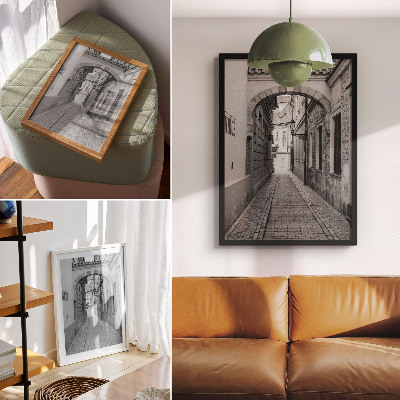 Plagát Čiernobiela architektúra nostalgickej ulice