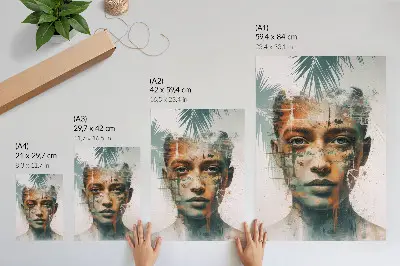 Plagát do obývačky s motívom portrétu portrét ženy s tropickými prvkami