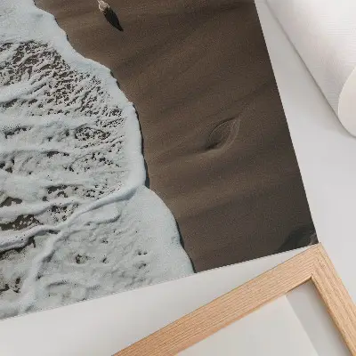 Plagát na stenu relaxujúci plážový piesok, čajka a vlny