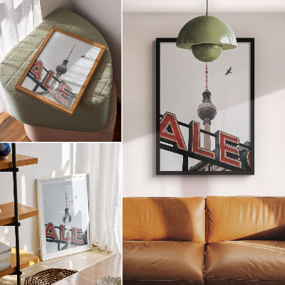 Poster na stenu televízna veža červená neónovo sivá
