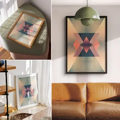 Plagát do obývačky s motívom elegantných geometrických tvarov v pastelových farbách