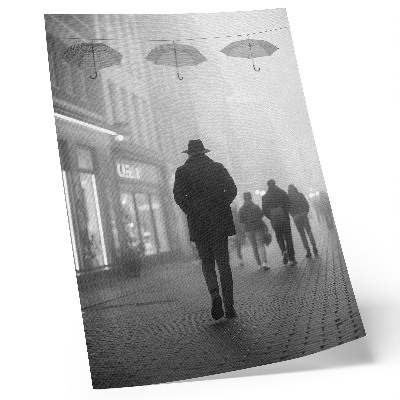 Plagát Postava v klobúku, hmla, dáždniky, tajomstvo