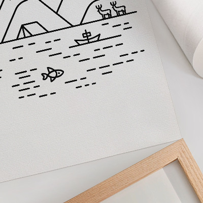 Plagát Minimalistické línie hôr jazero zvieratá