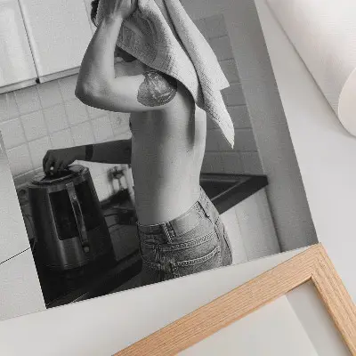 Plagát na stenu moderná minimalistická čiernobiela kuchyňa
