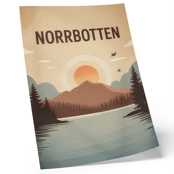 Poster na stenu krajina jazero hora západ slnka stromy tyrkysová béžová