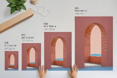 Plagát pastelové oblúky s motívom morskej minimalistickej architektúry