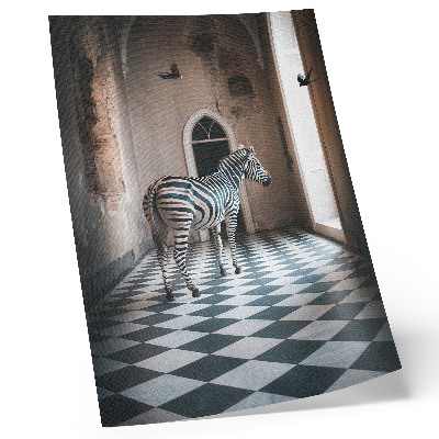 Poster na stenu Zebra na pozadí architektúry s vtákmi za letu