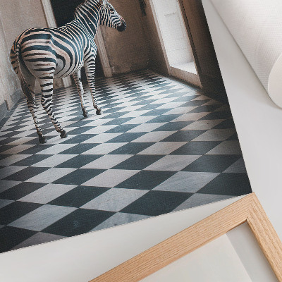 Poster na stenu Zebra na pozadí architektúry s vtákmi za letu