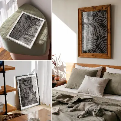 Plagát na stenu zmyselná papraď v čiernobielom prevedení, symetria a elegancia