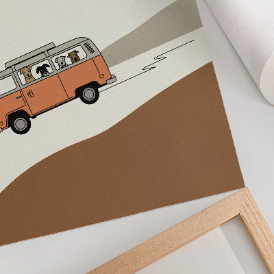 Plagát do obývačky minimalistická dovolenka v oranžovom karavane