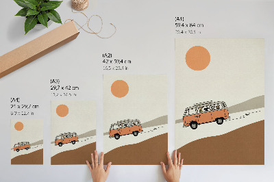 Plagát do obývačky minimalistická dovolenka v oranžovom karavane