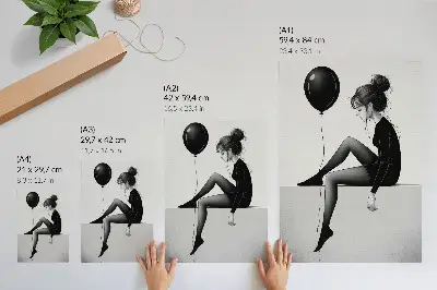 Plagát do obývačky postava na okraji s balónom znázorňujúca emocionálny odraz