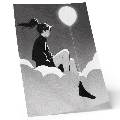 Plagát Postava na oblaku s balónom v minimalistickom štýle