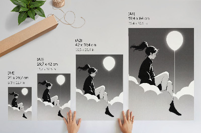 Plagát Postava na oblaku s balónom v minimalistickom štýle