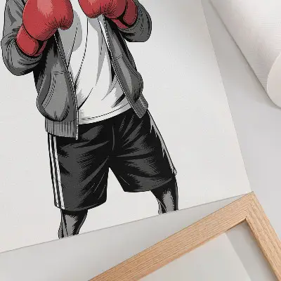 Plagát do obývačky so športovým motívom boxerských rukavíc a psa plemena boxer