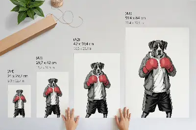 Plagát do obývačky so športovým motívom boxerských rukavíc a psa plemena boxer