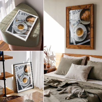 Poster na stenu Čiernobiele pozadie káva croissant elegancia relaxácia