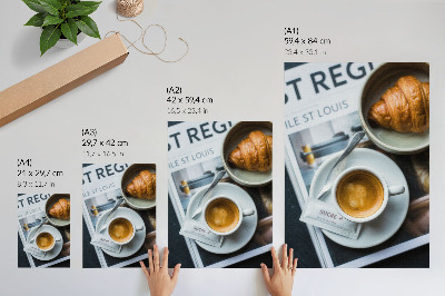 Poster na stenu Čiernobiele pozadie káva croissant elegancia relaxácia