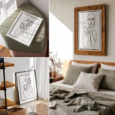 Plagát do obývačky minimalistické čierne kontúry tváre v elegantnom štýle