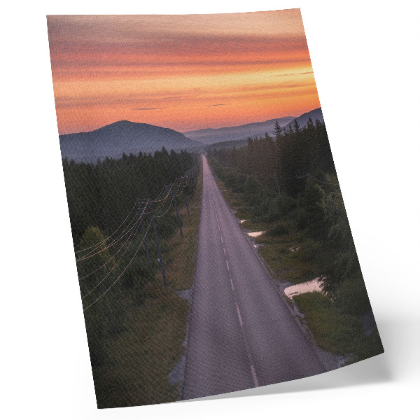 Poster na stenu Rovná cesta lesom v pastelovom západe slnka