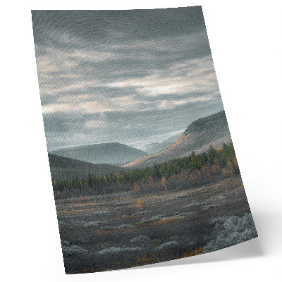 Plagát Zamračené hory, zelené stromy, pokojné údolie