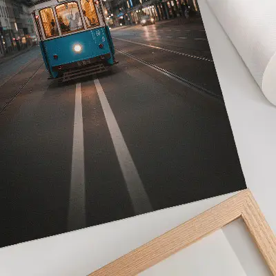 Plagát na stenu večerné mestské električkové svetlá v retro štýle