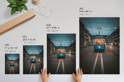 Poster na stenu Večerné mestské električkové svetlá retro energia