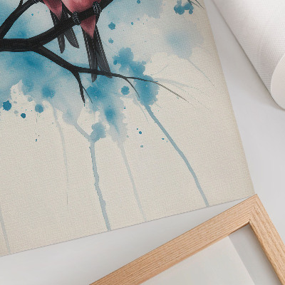 Poster na stenu Vtáčí pár na konári s abstraktným pozadím