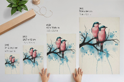 Poster na stenu Vtáčí pár na konári s abstraktným pozadím