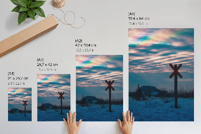 Poster na stenu Atmosférická zimná krajina, farebné oblaky, osamelý znak