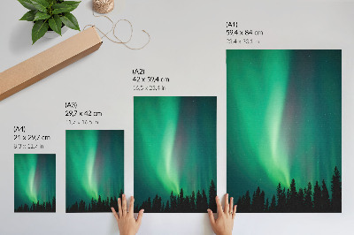 Plagát Aurora zelená stromy noc magická príroda